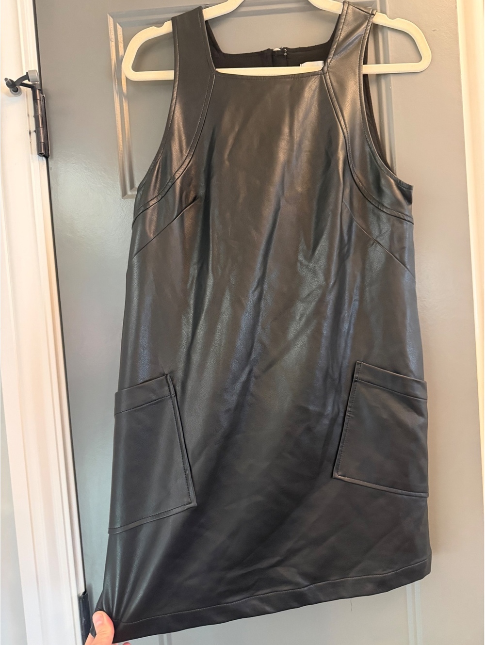 Maeve Faux Leather Black Sleeveless Mini Dress with Pockets Size S